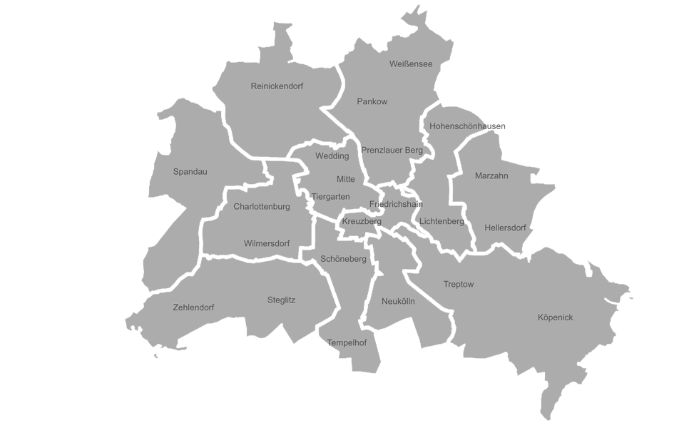 Karte Restaurants in Berlin nach Stadtbezirke
