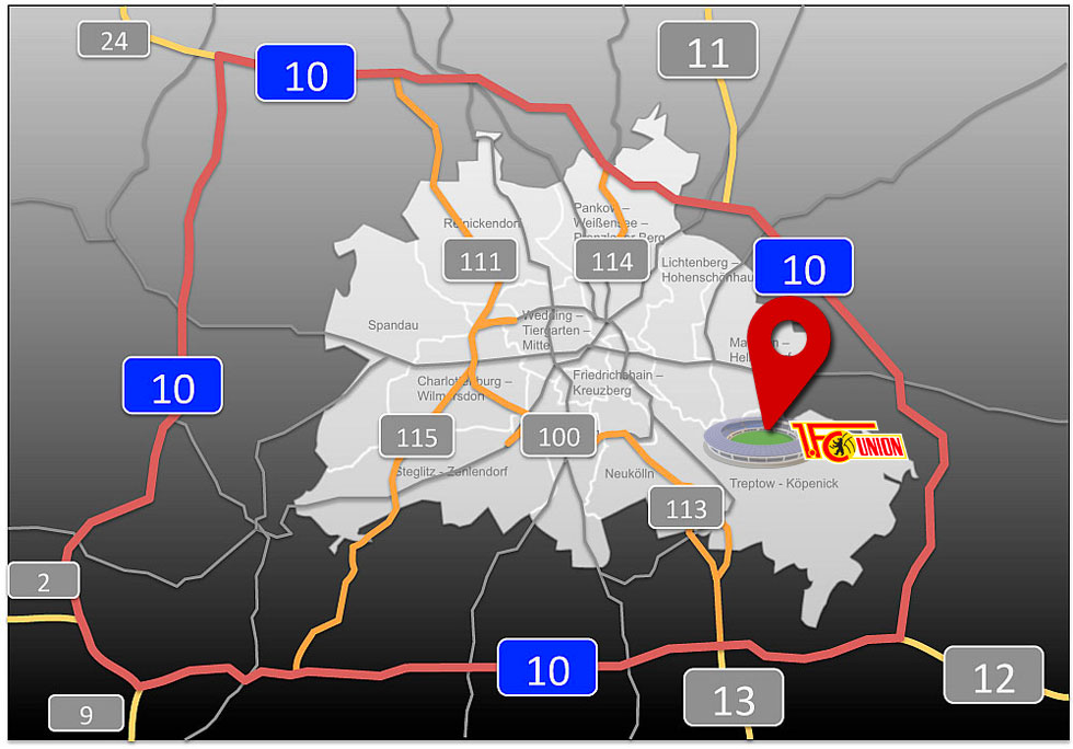 Straßenkarte Karte Zufahrtstraßen zur Anreise mit dem Auto nach Berlin