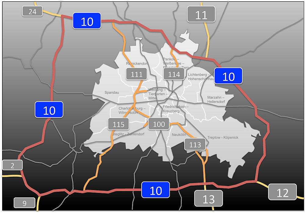 Karte Zufahrtstraßen zur Anreise mit dem Auto nach Berlin